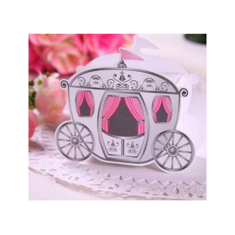 Boîte à dragées carrosse princesse rose